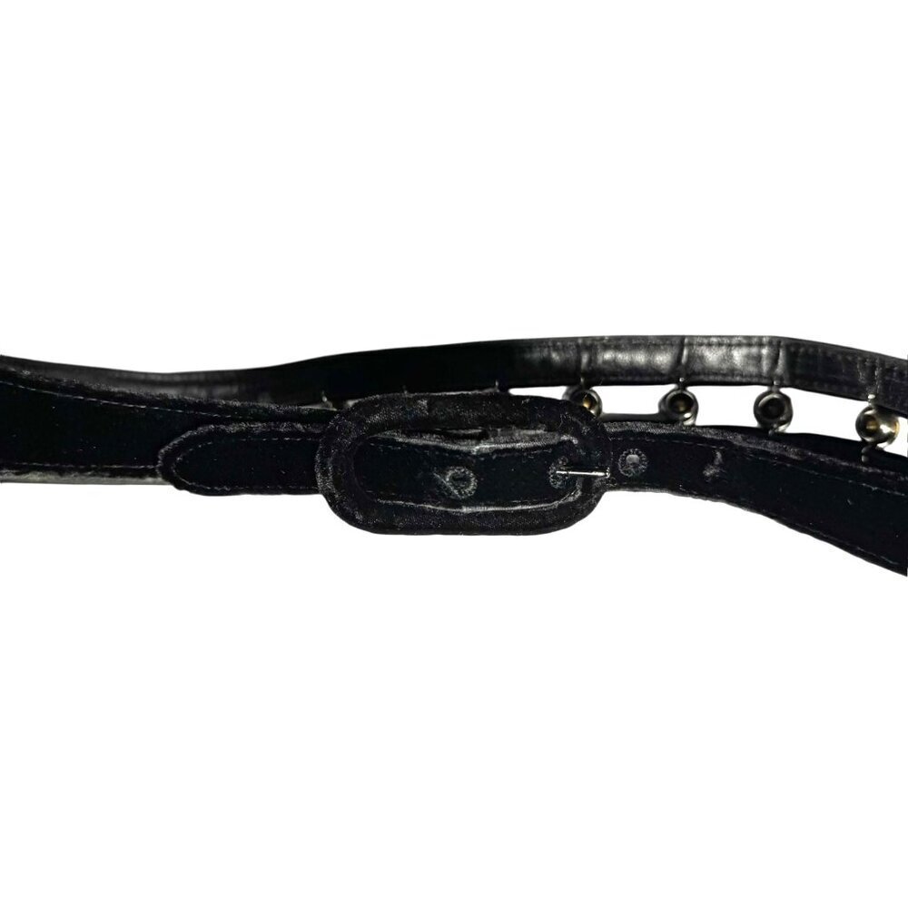 Vintage 1980s Black Velvet Rhinestone Statement Belt Women’s Size XS - Picture 6 of 7